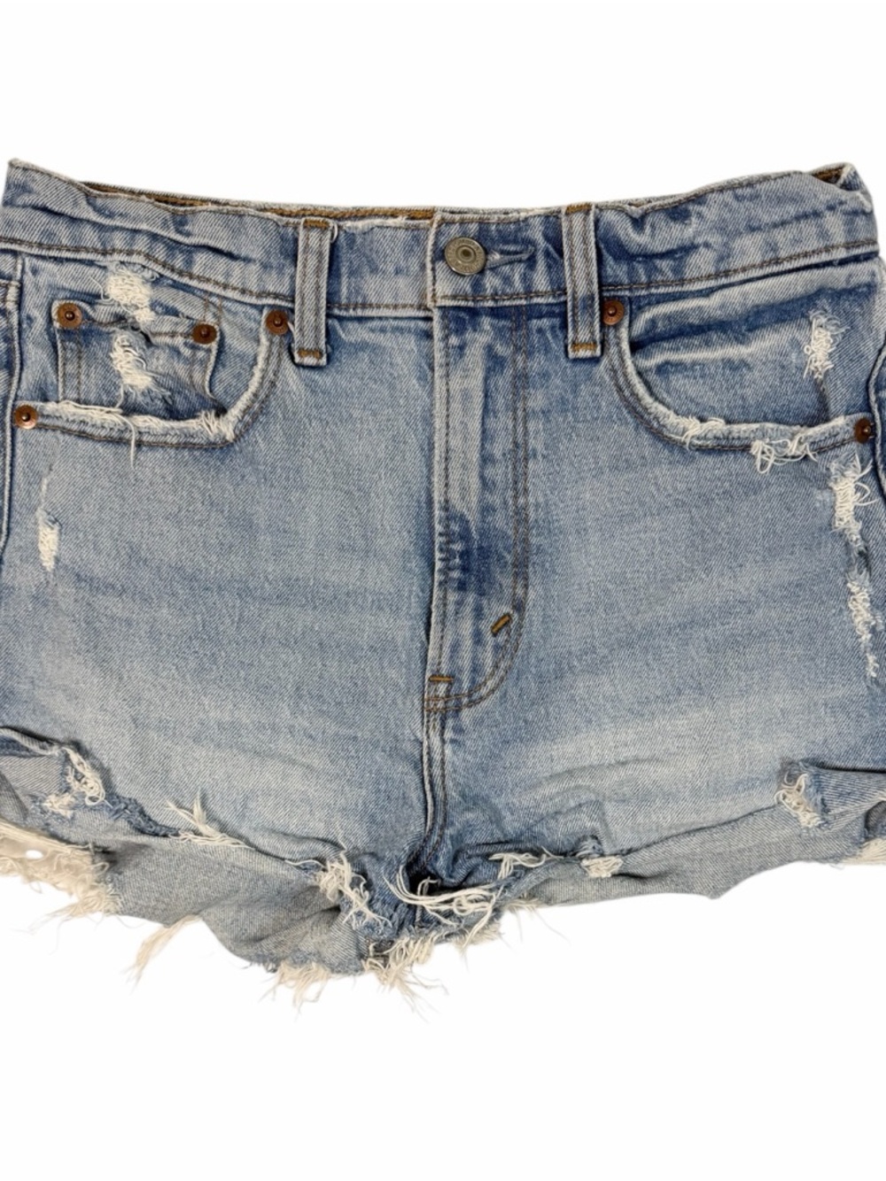 Abercrombie & Fitch Light Blue Distressed‎ Denim The Mom Short High Rise